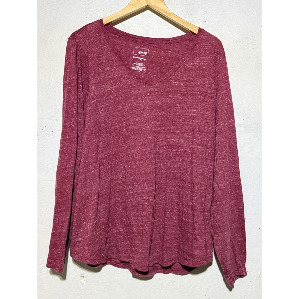 Sonoma Womens 1X Lot 3 Everyday Tee Long Sleeve V Neck Ombre Tie Dye Tops Casual
